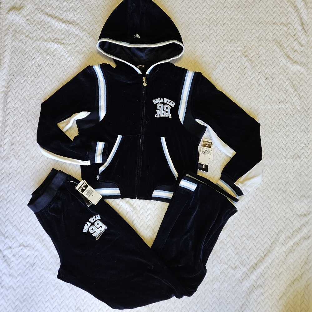 Rocawear Navy & White Velour Track Jogger Set